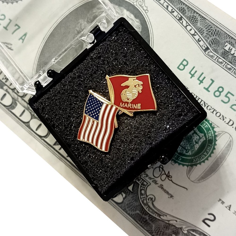 U.S. and U.S. Marine crossed Flags Lapel Pin